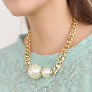 SO Central Faux Pearl Chain Necklace Gold - One Size