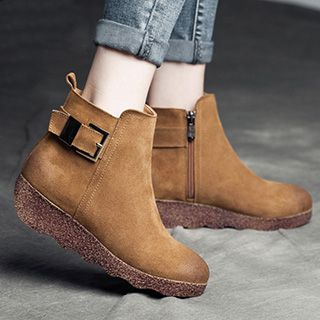 MIAOLV Genuine Suede Buckled Short Boots