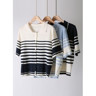 Collar Stripe Knit Cardigan