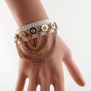 Trend Cool Genuine Leather Chain Studded Bangle
