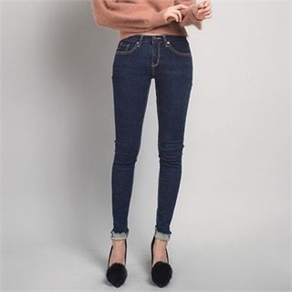 ERANZI Fray-Hem Stitched Skinny Jeans
