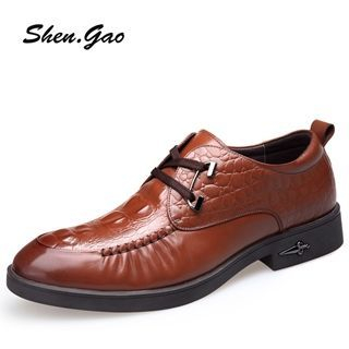 SHEN GAO Genuine-Leather Croc-Grain Oxfords