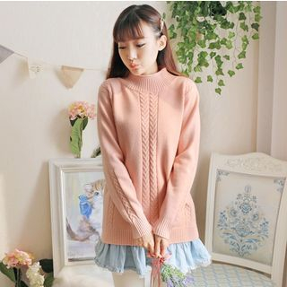 Moricode Mock-Neck Cable Knit Sweater