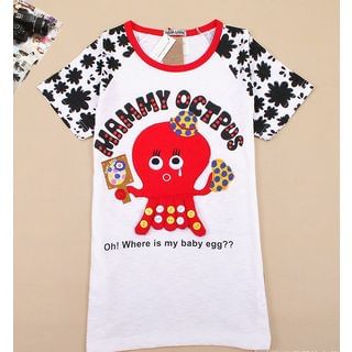 Cute Colors Short-Sleeve Octopus Appliqué T-Shirt