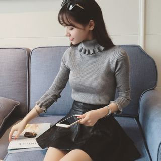 Colorful Shop Frilled Turtle-Neck Knit Top