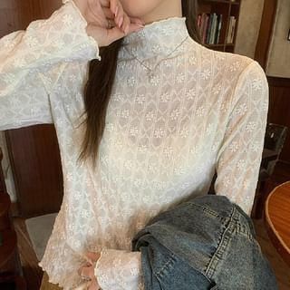 Long-Sleeve Mock Neck Patterned Top