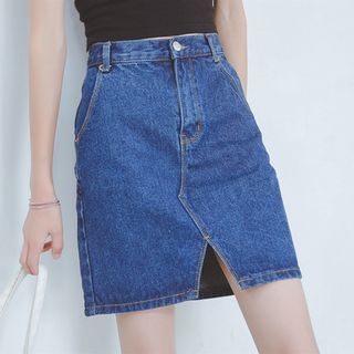HotBlock Front-slit Denim Skirt