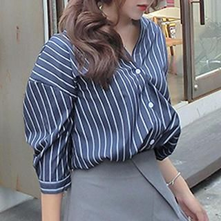 Eva Fashion Striped Elbow-Sleeve Shirt