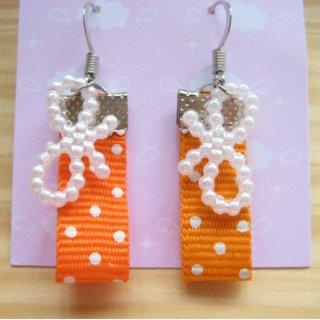 Fit-to-Kill Hand made Orange spot cottons with ribbons earrings