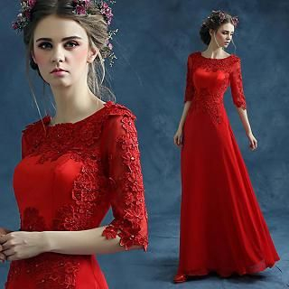 Angel Bridal Rhinestone Rosette Evening Gown
