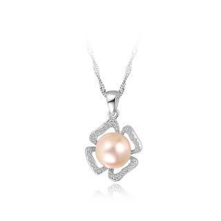 BELEC 925 Sterling Silver Flower Pendant with Fashion Pearl and White Cubic Zircon and Necklace - 45cm