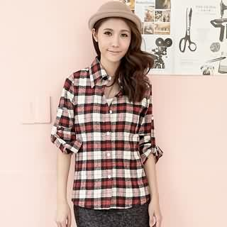 RingBear Long-Sleeve Plaid Blouse