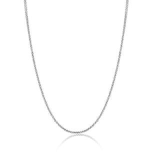MaBelle 18K Solid White Gold Round Wheat Chain Necklace With Spring Ring Clasp, 1mm, 16