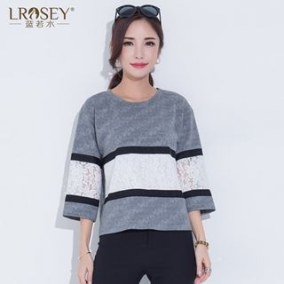 LROSEY 3/4-Sleeve Lace-Panel Color-Block Top