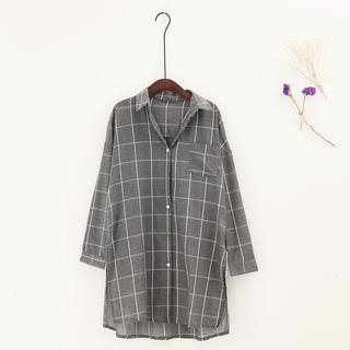 11.STREET Plaid Long Blouse