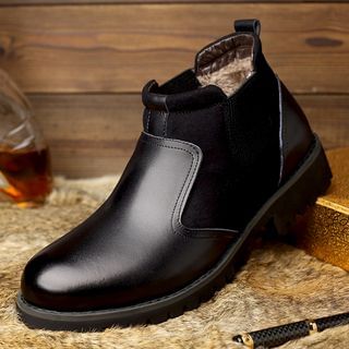 SHEN GAO Genuine Leather Panel Ankle Boots
