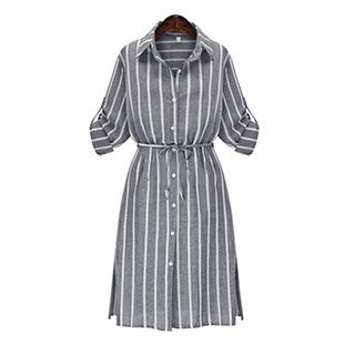 Eloqueen Long-Sleeve Stripe Shirt Dress