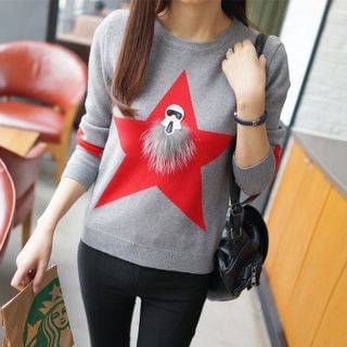 Weaverbird Appliqu  Star Pattern Sweater