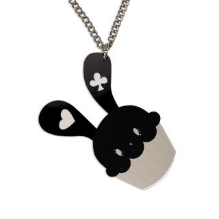 Sweet & Co. XL Sweet Black Bunny Cupcake of Heart Silver Long Necklace