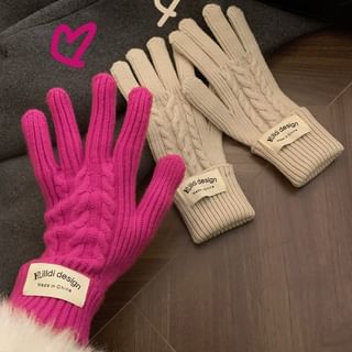 Plain Applique Cable-Knit Gloves