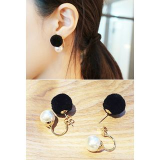 OZNARA Pom Pom Faux-Pearl Double Side Earrings