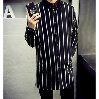 Fisen Striped Stand-collar Long Jacket