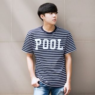 ABOKI Lettering Striped T-Shirt