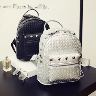 Rosanna Bags Studded Faux Leather Woven Backpack