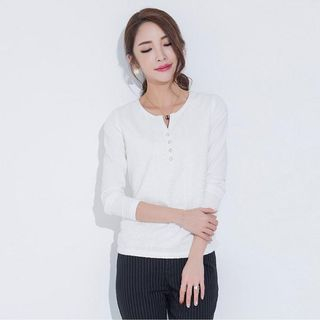 LROSEY Long-Sleeve Lace Panel Henley