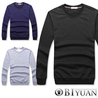 OBI YUAN Plain Fleece-lined Long-Sleeve T-shirt