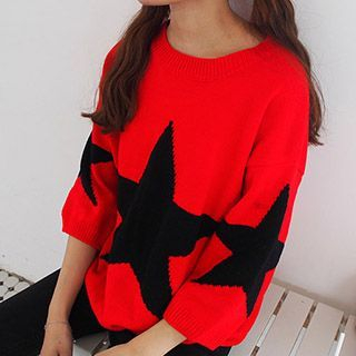 Eva Fashion Star Print 3/4-Sleeve Sweater