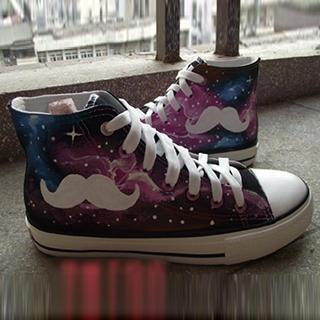 HVBAO Painted Moustache Galaxy Canvas Sneakers