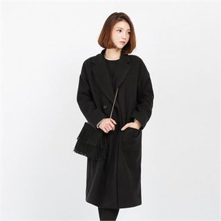 GLAM12 Drop-Shoulder Double-Breasted Wool Blend Coat