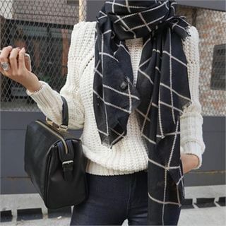 LIPHOP Light Wool Blend Check Scarf