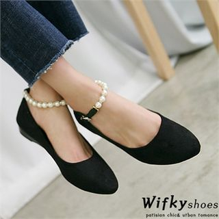 Wifky Faux-Pearl Ankle-Strap Flats