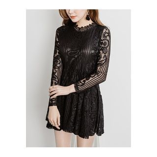 migunstyle Mock-Neck Laced Minidress