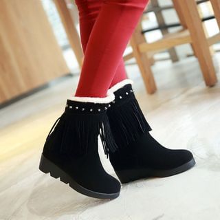 Charming Kicks Fleece Lined Fringe Short Boots