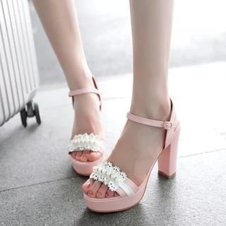 Pastel Pairs Faux-Pearl Platform Heel Sandals