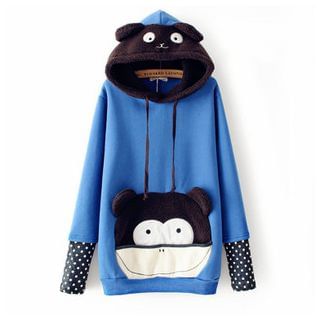 Rochi Dotted Panel Bear Hood Sweatshirt