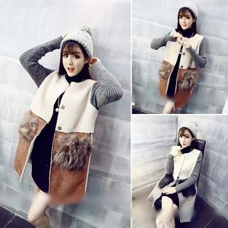 QZ Lady Furry Pocket Knit Panel Jacket