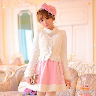 Candy Rain Bow Accent Button Front Wool Jacket