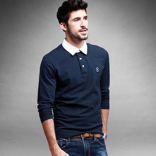 Quincy King Long-Sleeved Contrast-Collar Polo Shirt