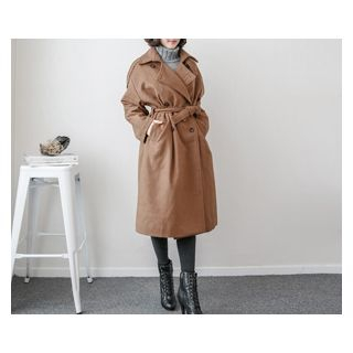 demavie Double-Breasted Trench Coat with Sash