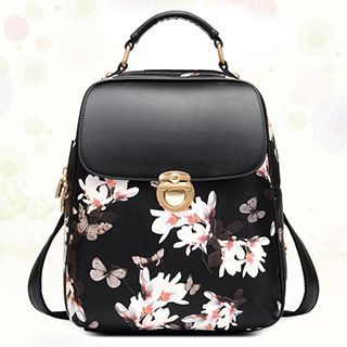 BeiBaoBao Faux-Leather Floral Backpack