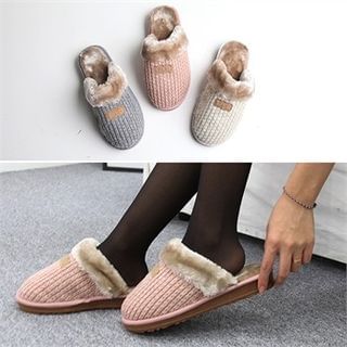Reneve Faux-Fur Trim Knit Slippers