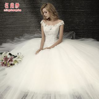 MSSBridal Embellished Off-Shoulder Ball Gown Wedding Dress