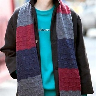 TOMONARI Color-Block Long Knit Scarf