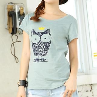 bisubisu Short-Sleeve Owl-Print T-Shirt