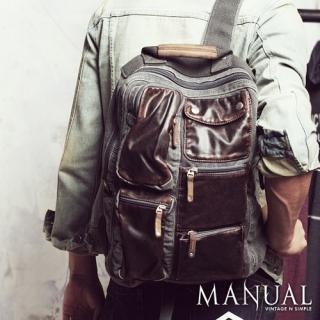 Leather-Pockets Backpack