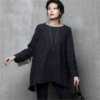 HALUMAYBE Fringed-Sleeve Wool Blend Top